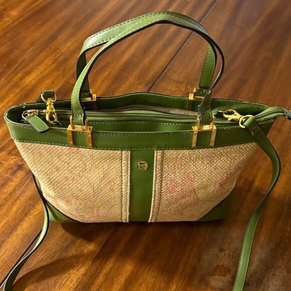 Vintage Etienne Aigner Crossbody Bag Floral Woven Faux Leather Adjustable Strap - Picture 3 of 16